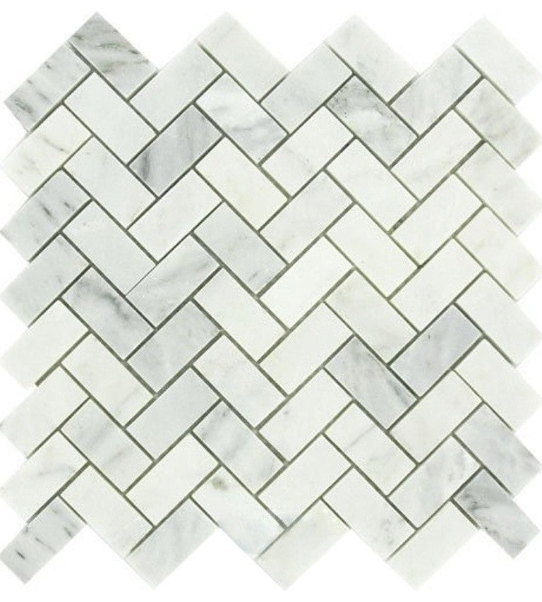 Herringbone Pattern Honed Tile Arabescato Carrara, 12"x12", Set of 10