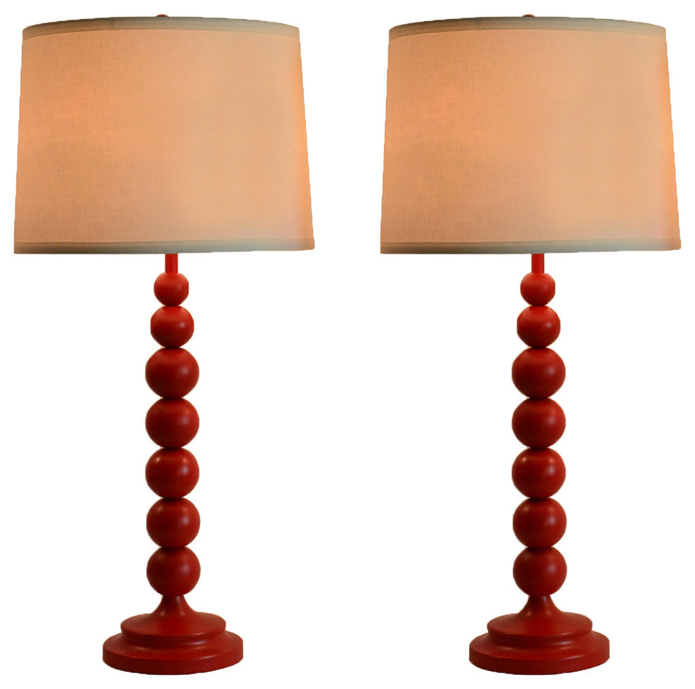 Set of 2 Stacked Ball Table Lamps, Glossy Red