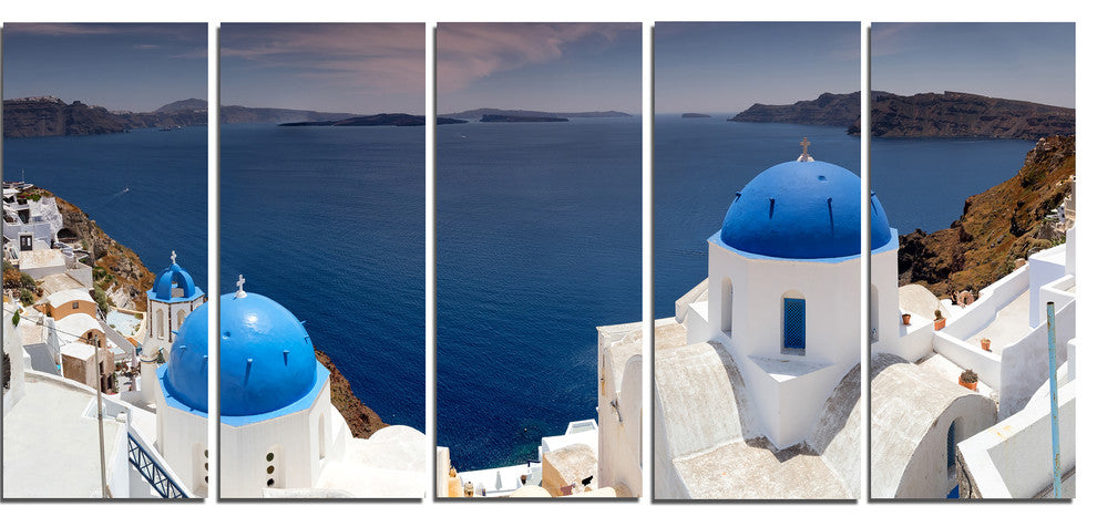 "Blue Doomes Churches Panorama" Landscape Print Wall Artwork, 5 Panels, 60"x28"