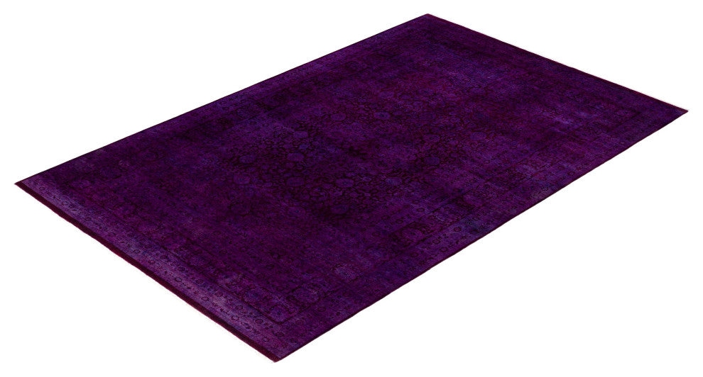 Overdyed One-of-a-Kind Hand-Knotted Area Rug Purple, 6' 2" x 9' 3"
