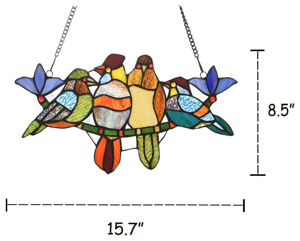 CHLOE Lighting Tropical Birds Tiffany Animal Design Window Panel 16"x9"