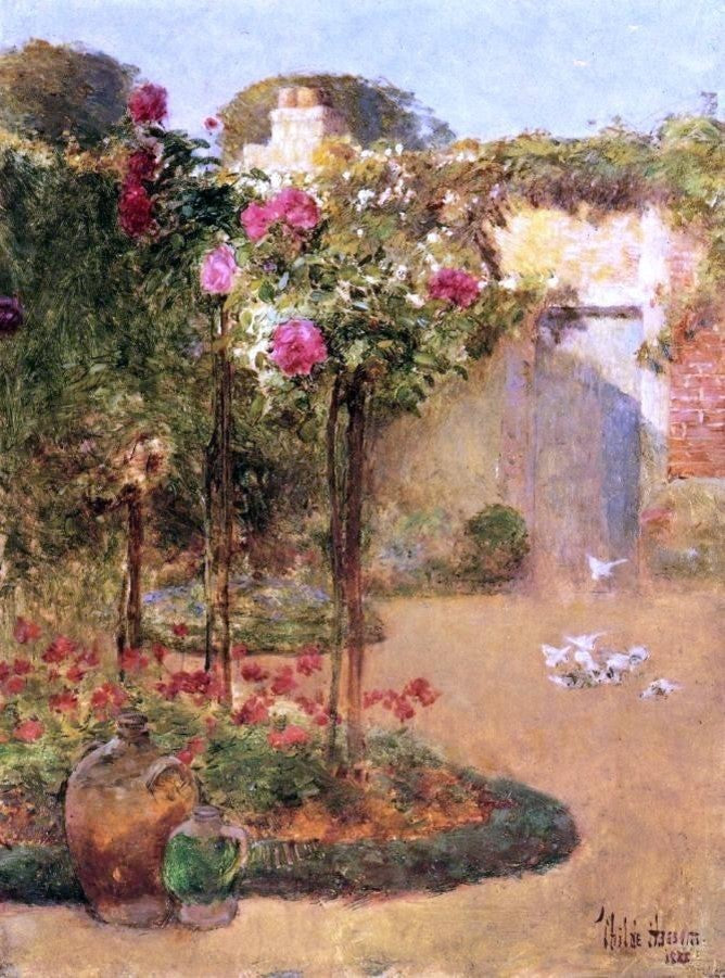 Frederick Childe Hassam the Rose Garden Premium Canvas Print
