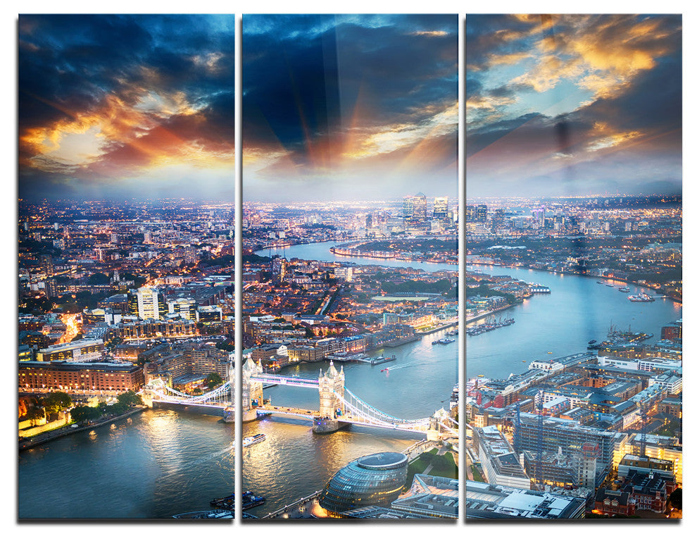 "Aerial View of London at Dusk" Photo Metal Wall Art, 3 Panels, 36"x28"