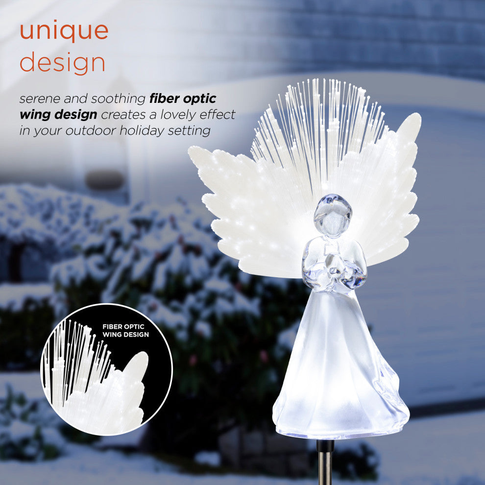 37"�H Outdoor Solar Angel Garden Stakes with Fiber Optic Wings and LED Lights