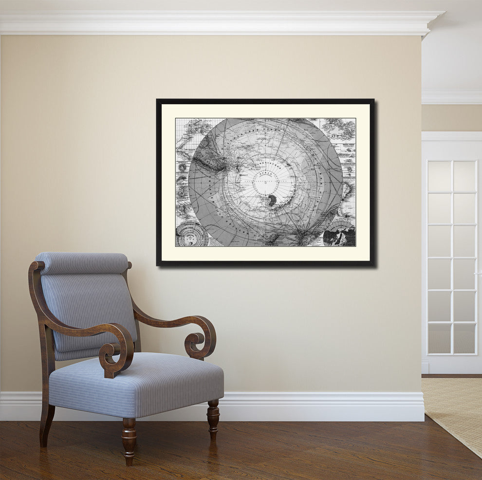 Antarctica South Pole Vintage B&W Map Canvas Print, 16"x21"