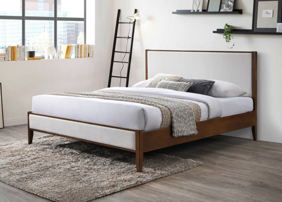 Safavieh Couture Giuliano Channel Tufted Bed, Ivory/Walnut, Queen