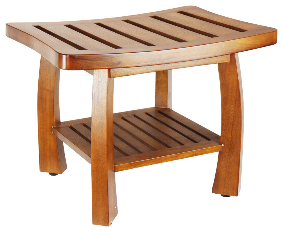 Oceanstar Solid Wood Spa Bench with Storage Shelf, Teak Color Finish