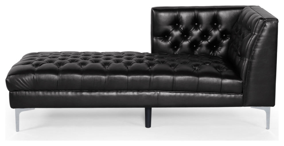 Bluffton Contemporary Tufted One Armed Chaise Lounge, Midnight + Silver