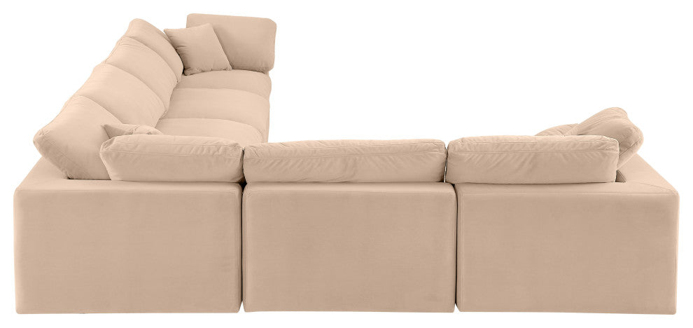 Comfy Upholstered L-Shaped Modular Sectional, Beige, 6-Piece: 3 Armless Chair, 3 Corner Chair, Velvet