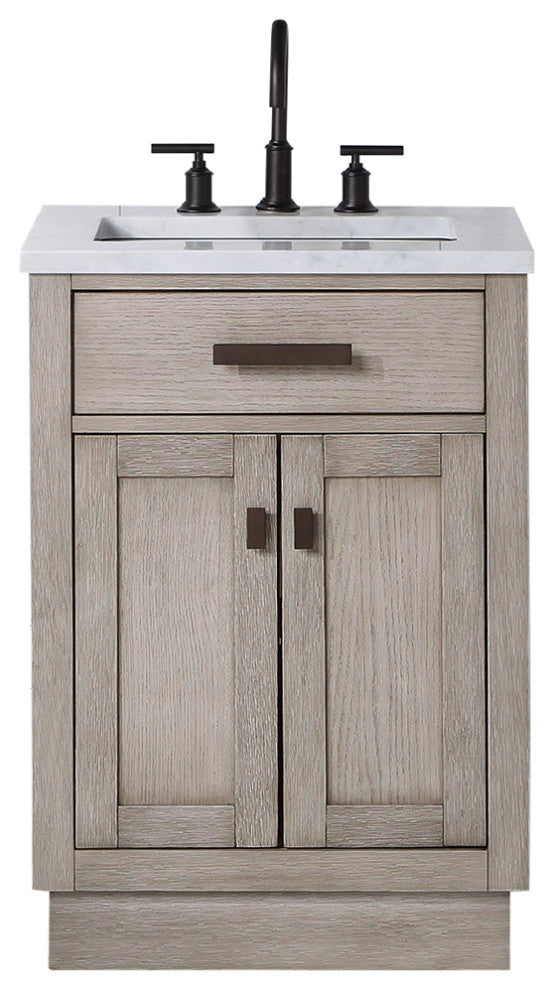 Chestnut 24" Bath Vanity, Grey Oak, Faucet, Oil-Rubbed Bronze Hardware