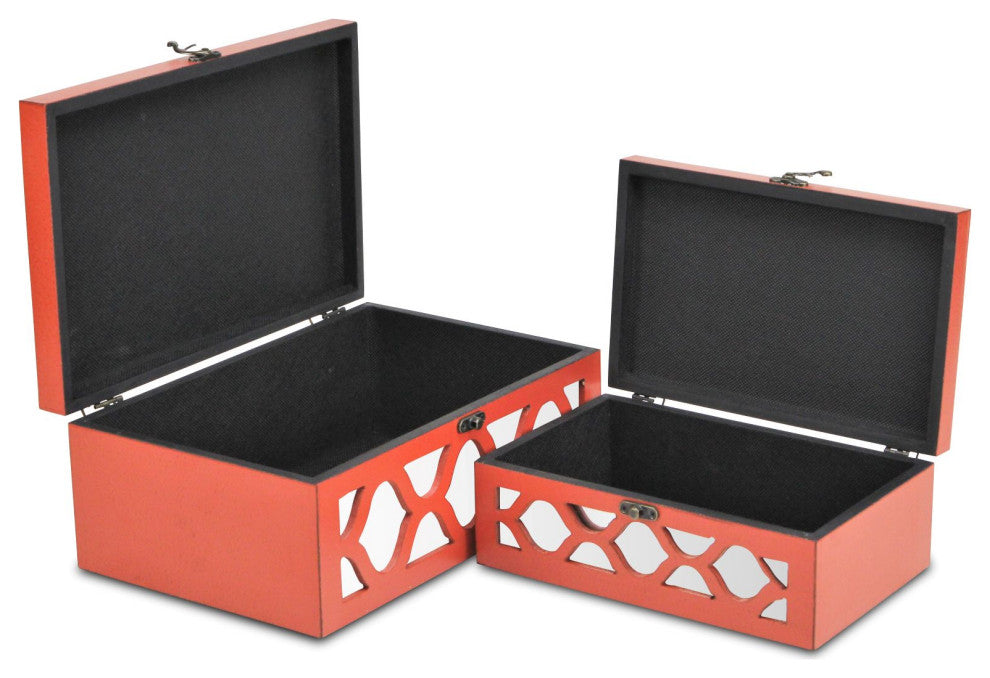 Moroccan Mirrored Wooden Boxes, Blue, Set of 2, Orange