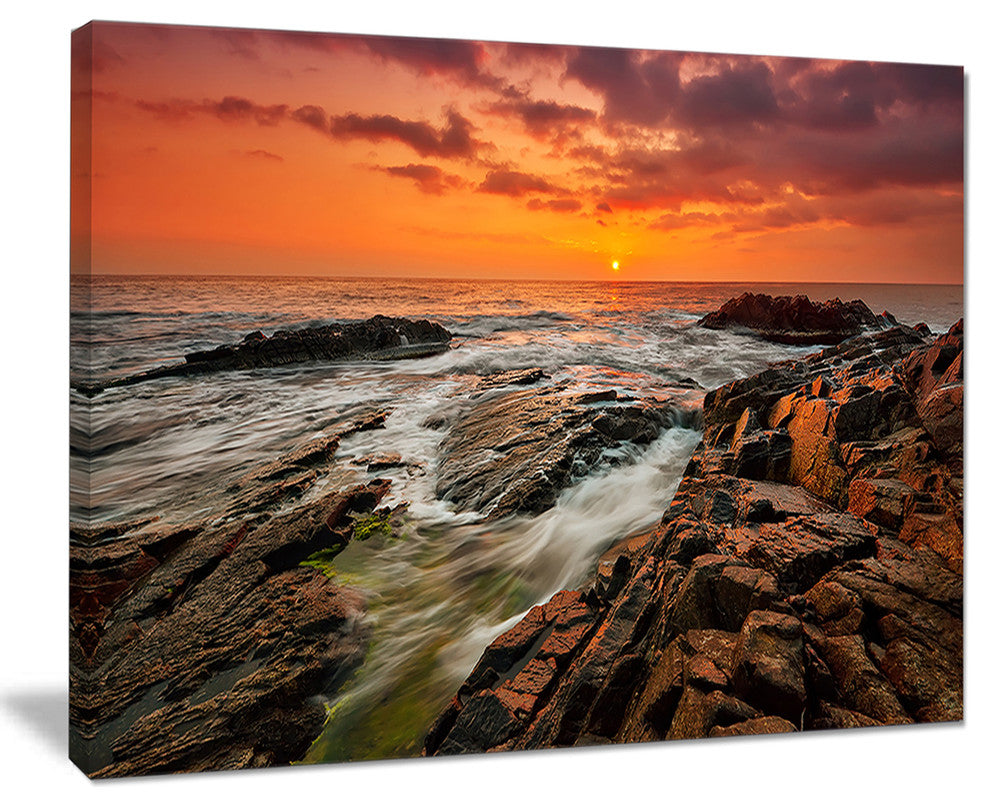 "Stormy Waves Rushing Into Rocks" Beach Canvas Wall Art, 40"x30"