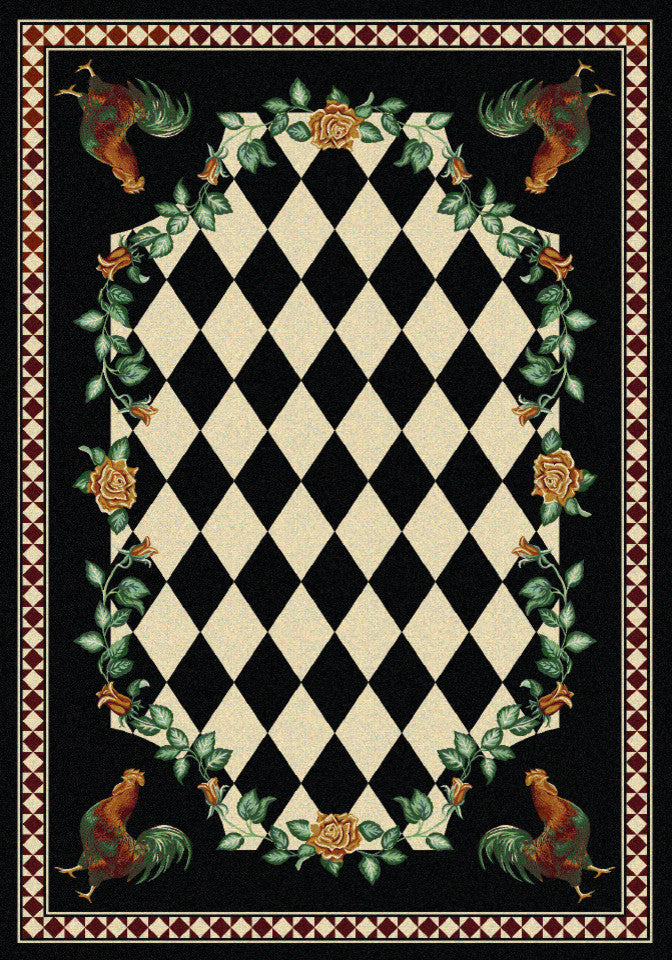 High Country Rooster Rug, Black, 8'x11', Rectangle
