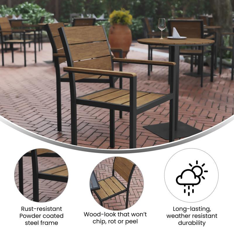 Finch Commercial Grade Stackable Patio Chair with Arms, Natural