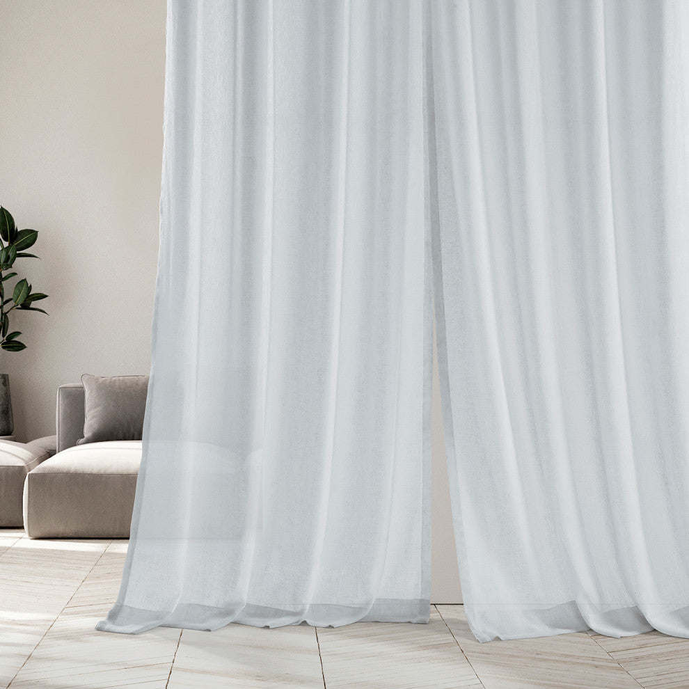 Grommet Solid FauxLinen Sheer Curtain, Single Panel, Aspen White, 50"x120"