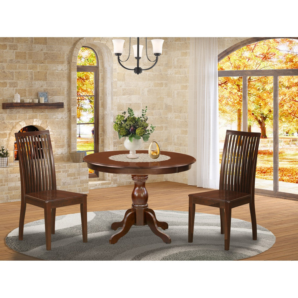 3 Pc Dining Set Mahogany Small Dining Table, 2 Mahogany Wood Chairs