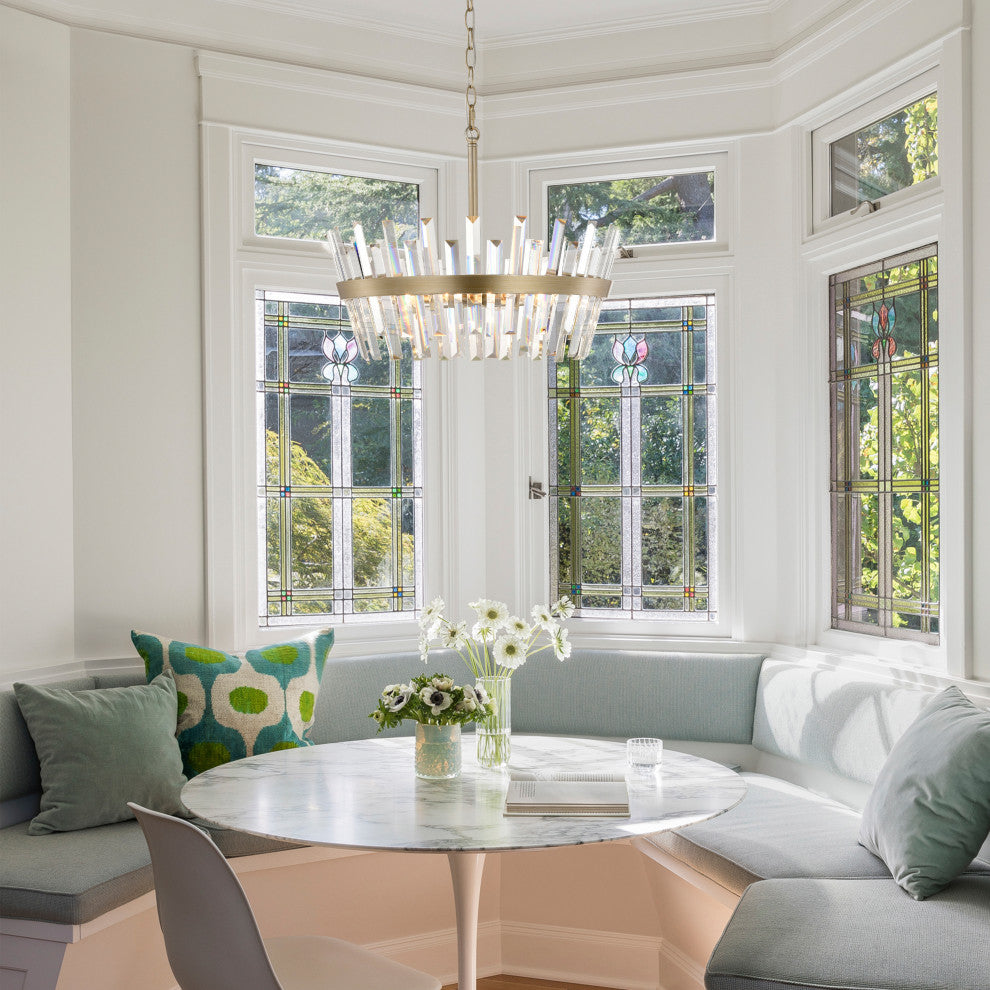 Eva 6-Light Glam Crystal Glass Prism Round Chandelier, Brushed Silver-Ish Champagne