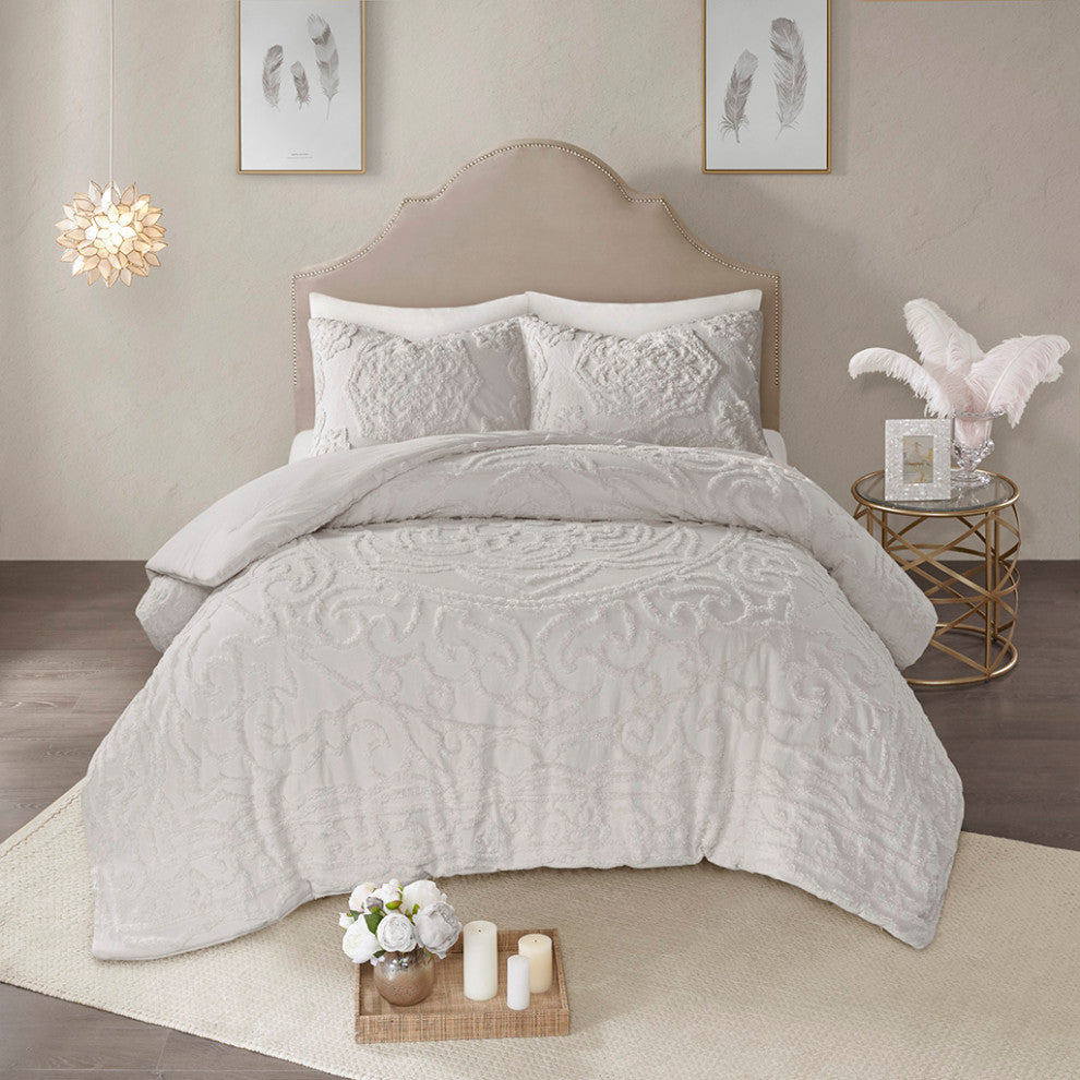 Madison Park Laetitia 3-Piece Tufted Cotton Chenille Medallion Comforter Set