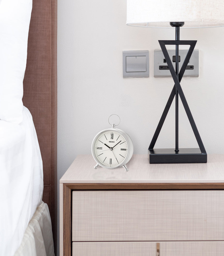 5" Ming Bedside Alarm, Silver and Black, Silver