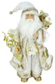 18" Standing Santa In Ivory And Gold Holding a Gift and Gift Bag