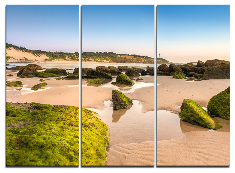 "Green Rocky Seashore at Norah Head" Metal Wall Art, 3 Panels, 36"x28"