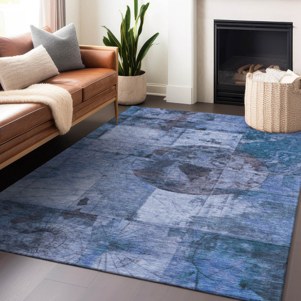 Machine Washable Indoor/Outdoor Chantille ACN1905 Blue 8' x 10' Rug