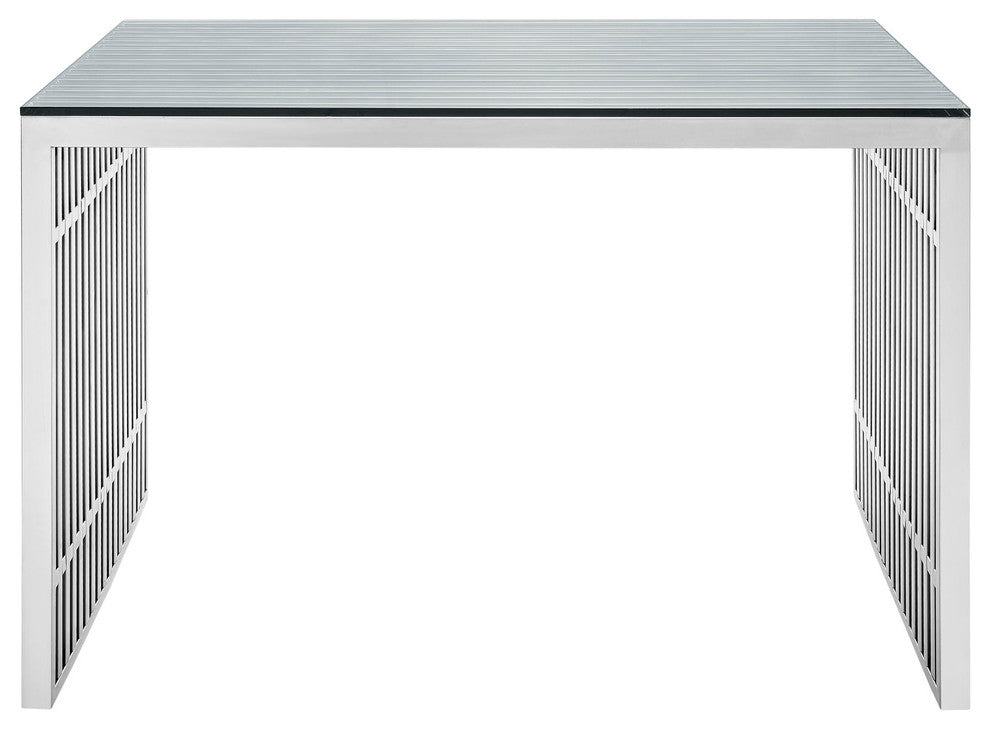 Modern Contemporary Stainless Steel Desk, Silver Metal