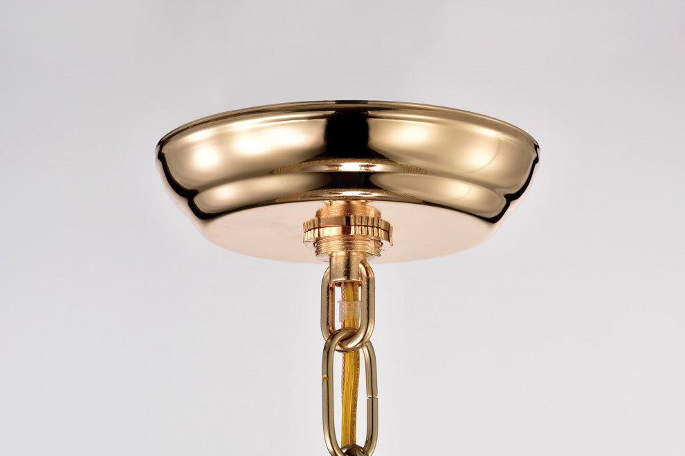 6-Light Gold Round Beaded Drum Chandelier With Hanging Crystals