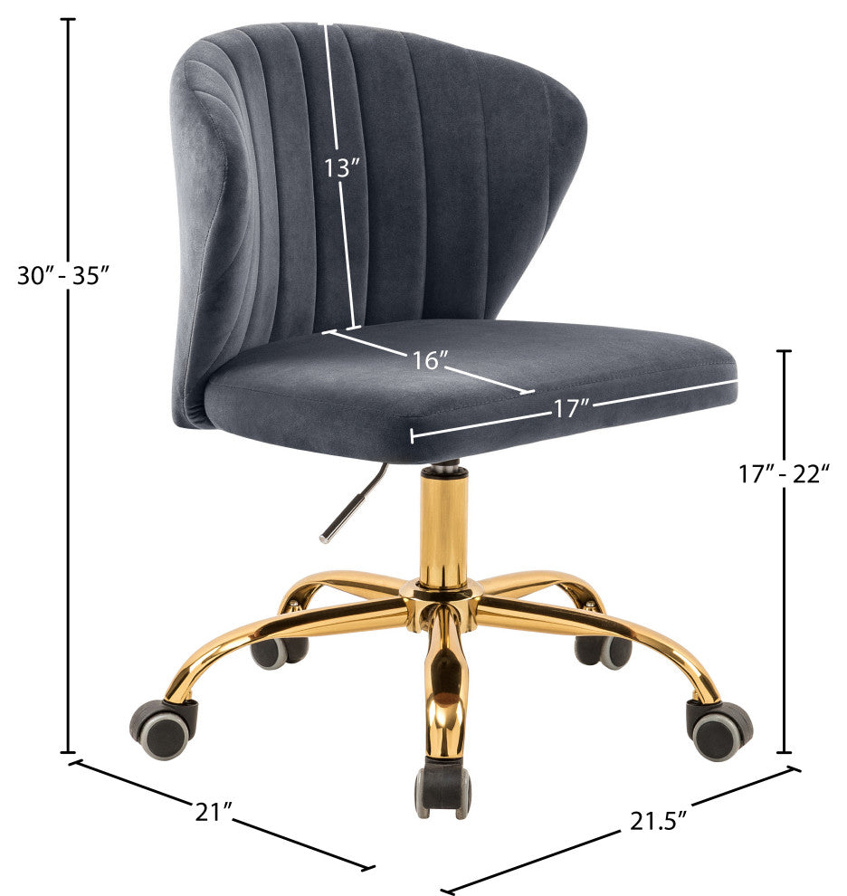 Finley Swivel and Adjustable Velvet Upholstered Office Chair, Gray, Gold Base