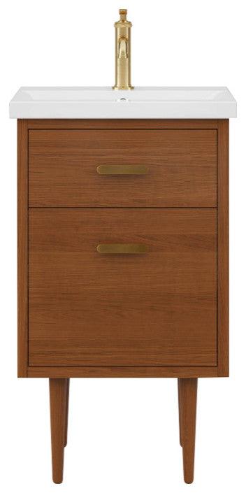 Brandy Integrated Ceramic Sink Top Vanity, Honey Walnut, 20", With Faucet