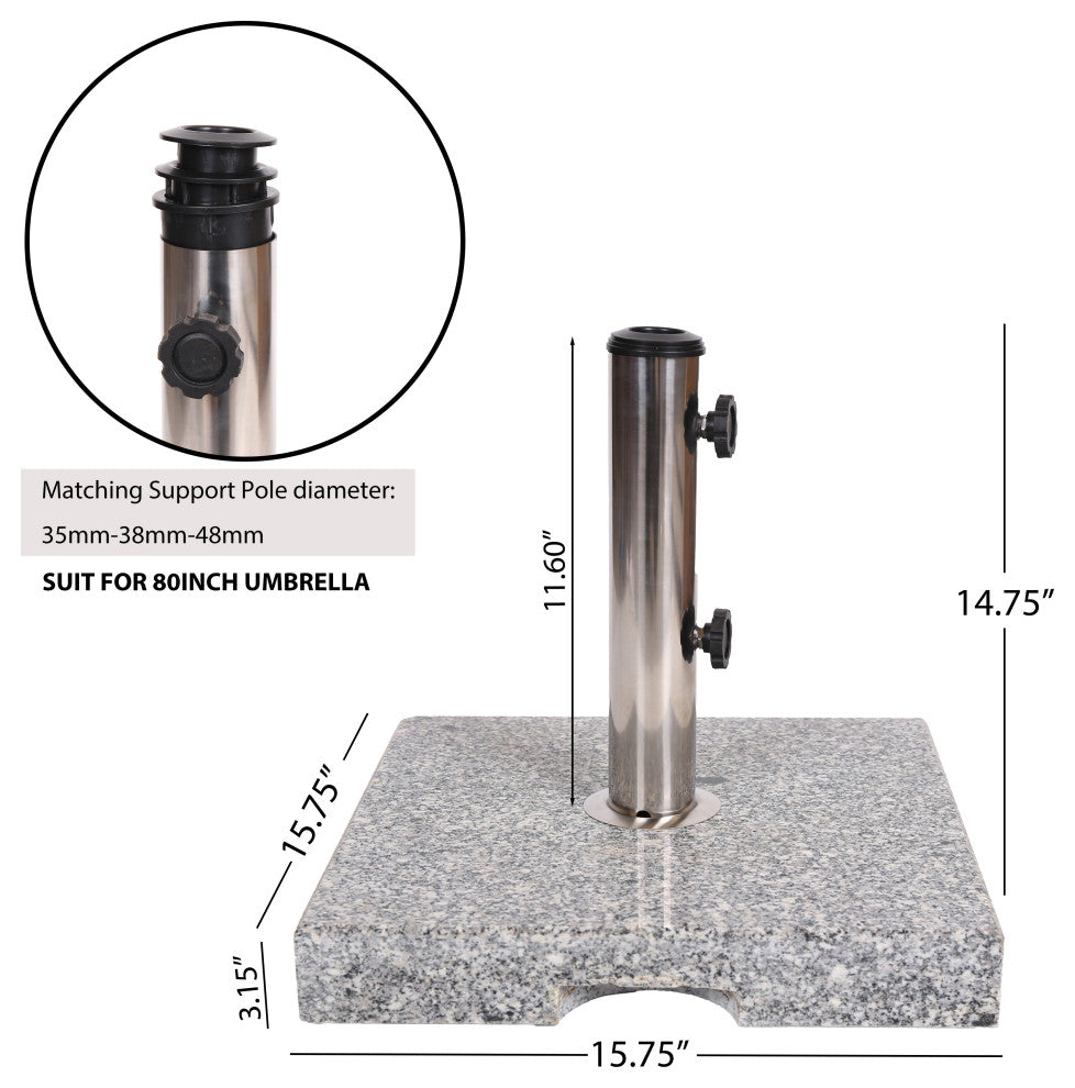 Howard Outdoor Square Granite Umbrella Holder, Gray and Silver