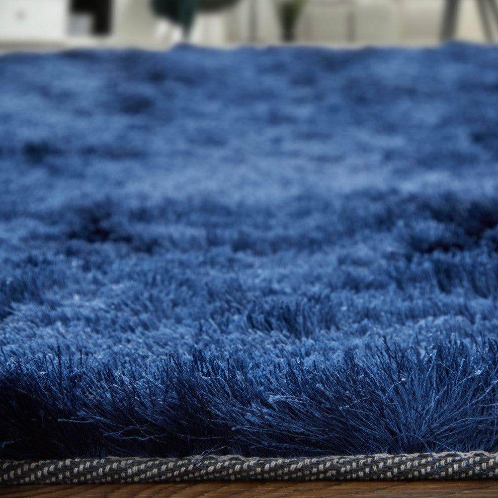 Weave & Wander Armada Plush Shag Rug, Dark Blue, 8'x8' Round