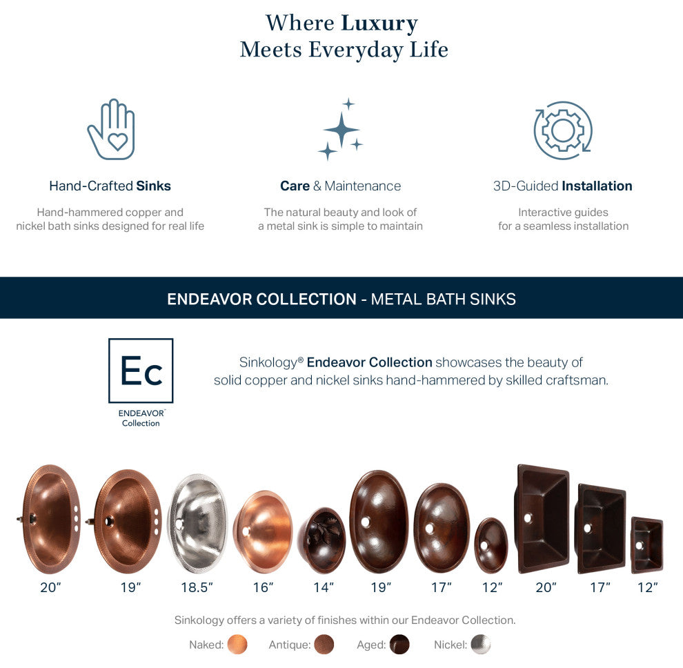 Bell 19" Drop-In Bathroom Sink in Copper