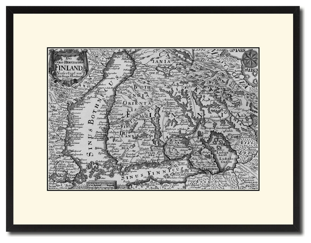 Finland Centuries Vintage B&W Map Canvas Print, 16"x21"
