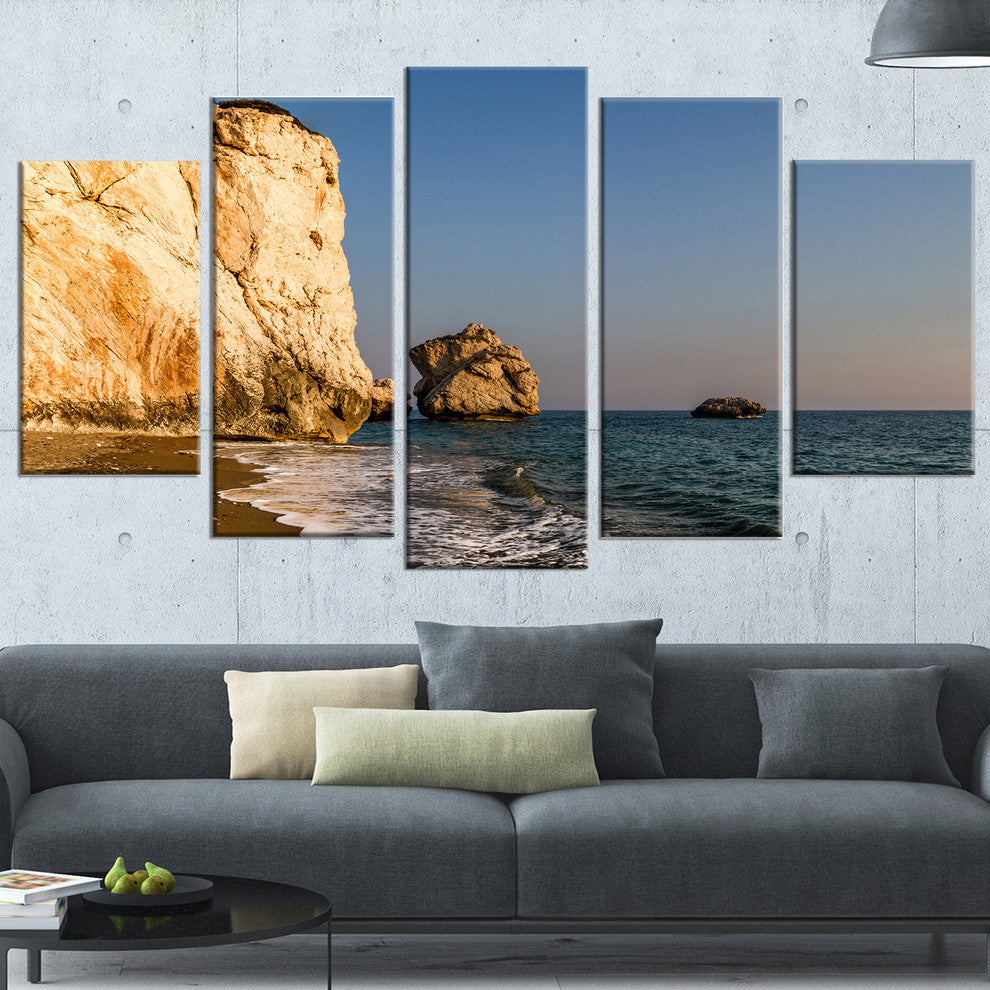 "Petra Tou Romiou Or Aphrodite'S Rock" Seascape Wall Art, 5 Panels, 60"x32"