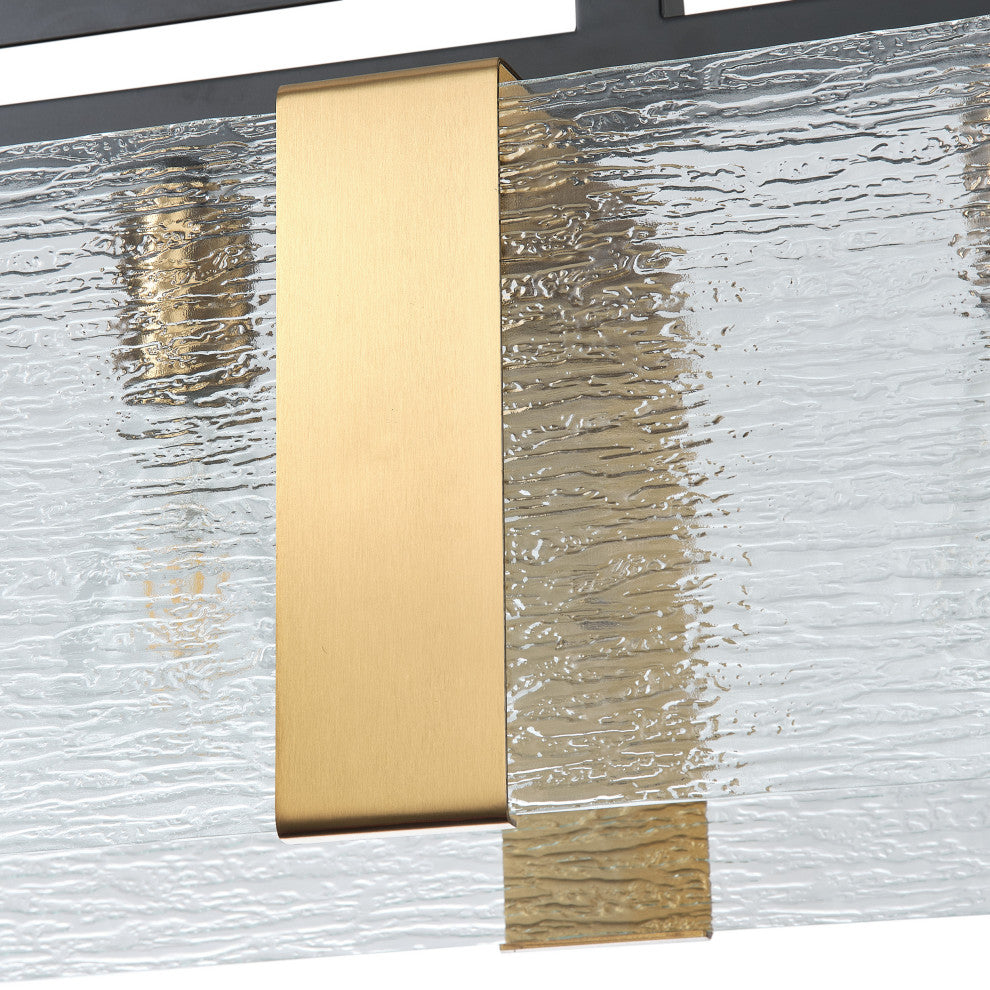 Farmhouse Matte Black 5-Light Rectangle Glass Chandelier for Kitchen Island