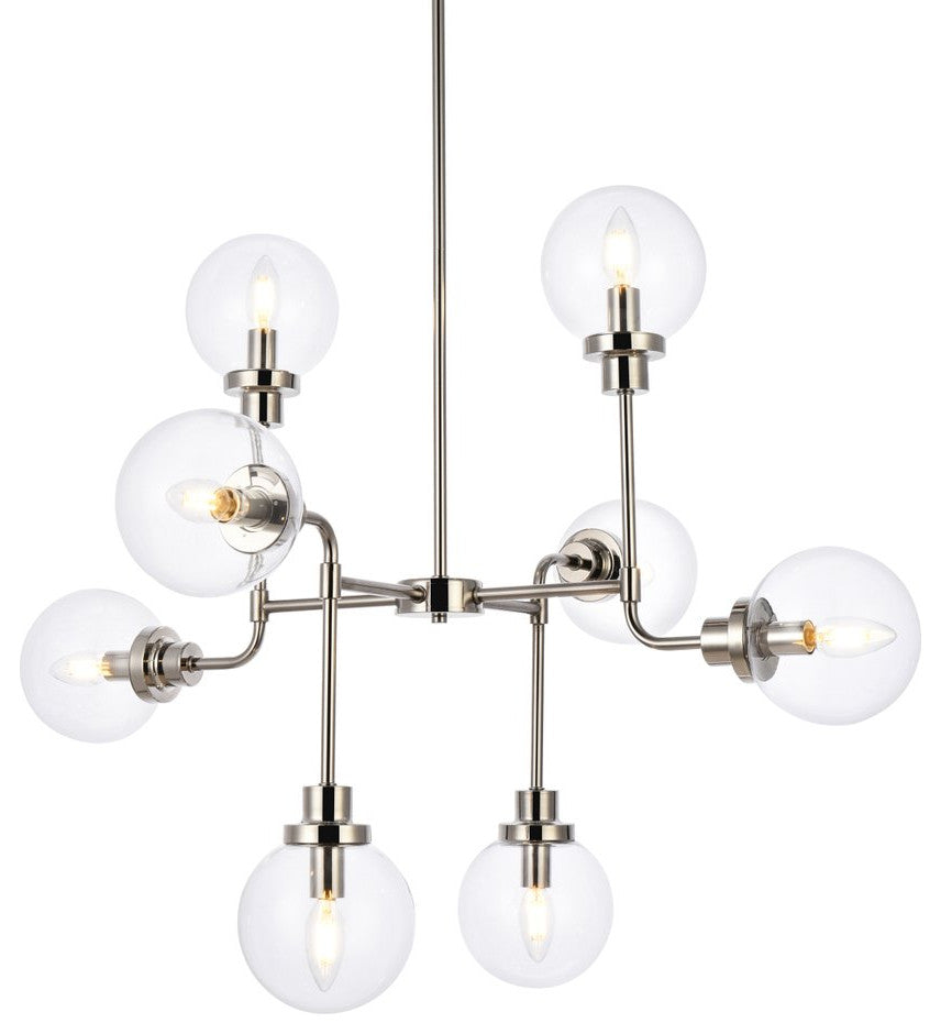 Helen 8-Light Pendant, Polished Nickel With Clear Shade
