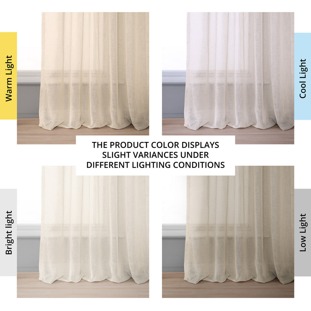 Solid FauxLinen Sheer Curtain, Single Panel, Cotton Seed, 50"x84"
