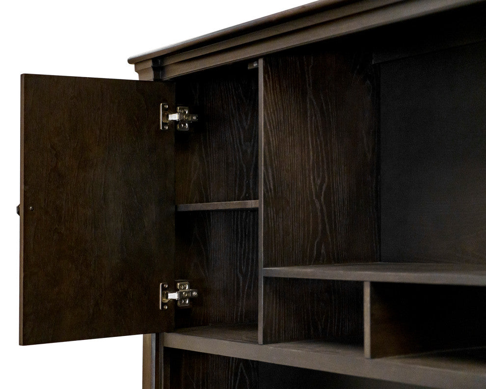 Traditional Wood Hutch With Doors Fully Assembled Dark Brown