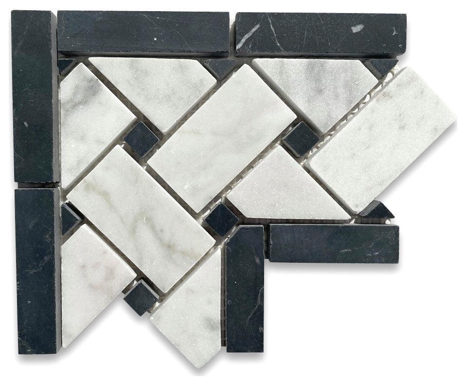 Carrara Venato Carrera Marble 4x4 Basketweave Mosaic Corner Honed, 1 sheet
