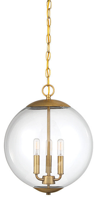 3-Light Pendant, Natural Brass