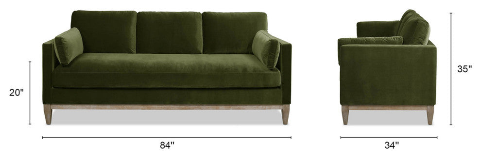 Knox 84" Modern Farmhouse Sofa, Olive Green Performance Velvet