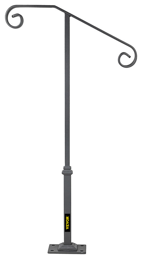 Single Post Handrail Wrought Iron Grab Supports Fits 1 or 2 Steps, Gray