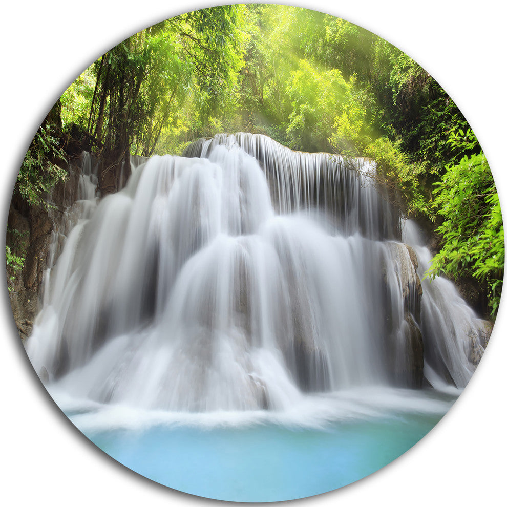 White Huai Mae Kamin Waterfall, Large Disc Metal Wall Art, 23"