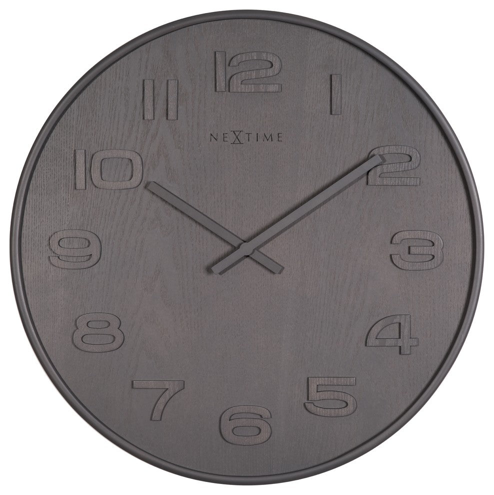 Wood Wood Medium Round Wall Clock, Grey,  Battery Operated