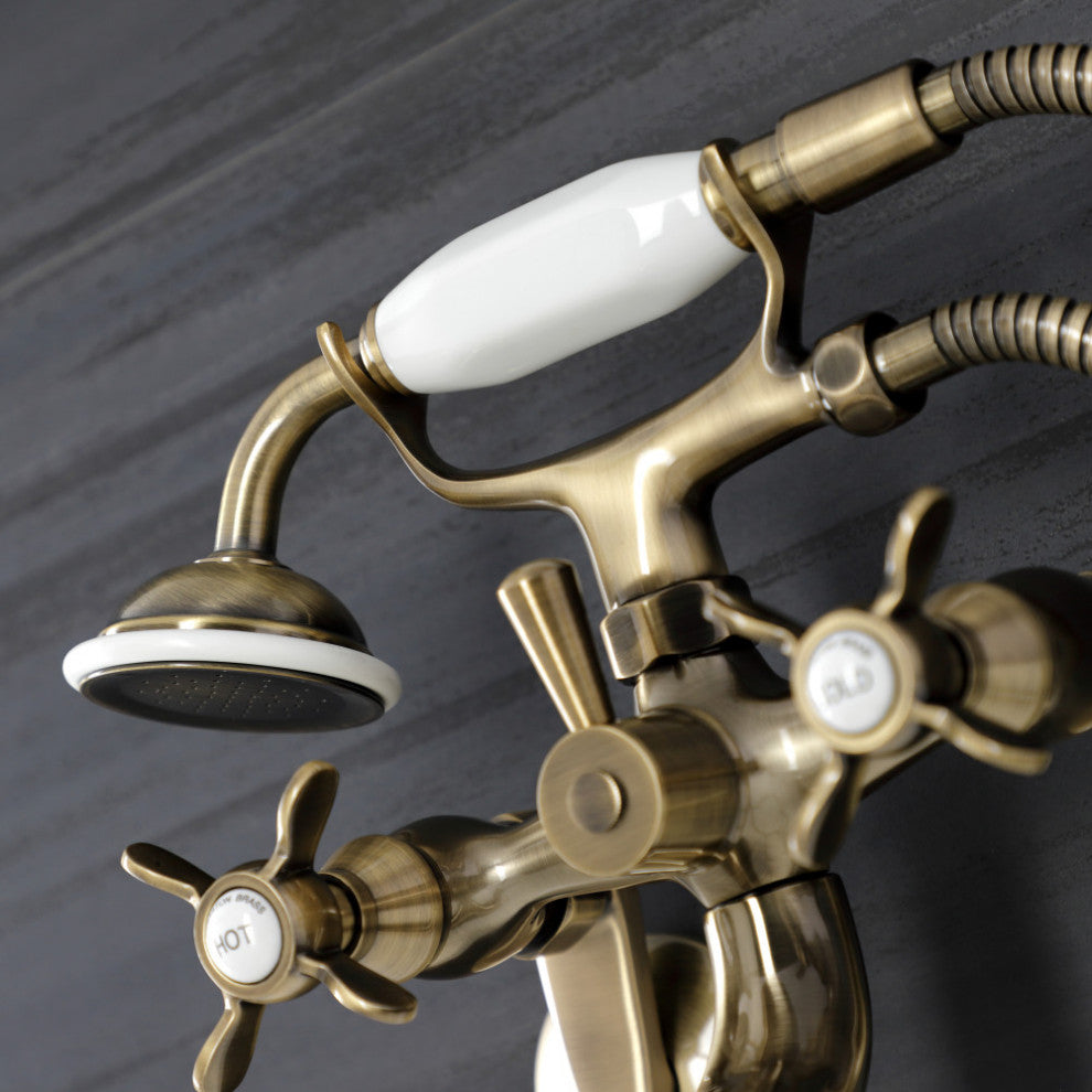 KS246AB Wall Mount Clawfoot Tub Faucet With Hand Shower, Antique Brass