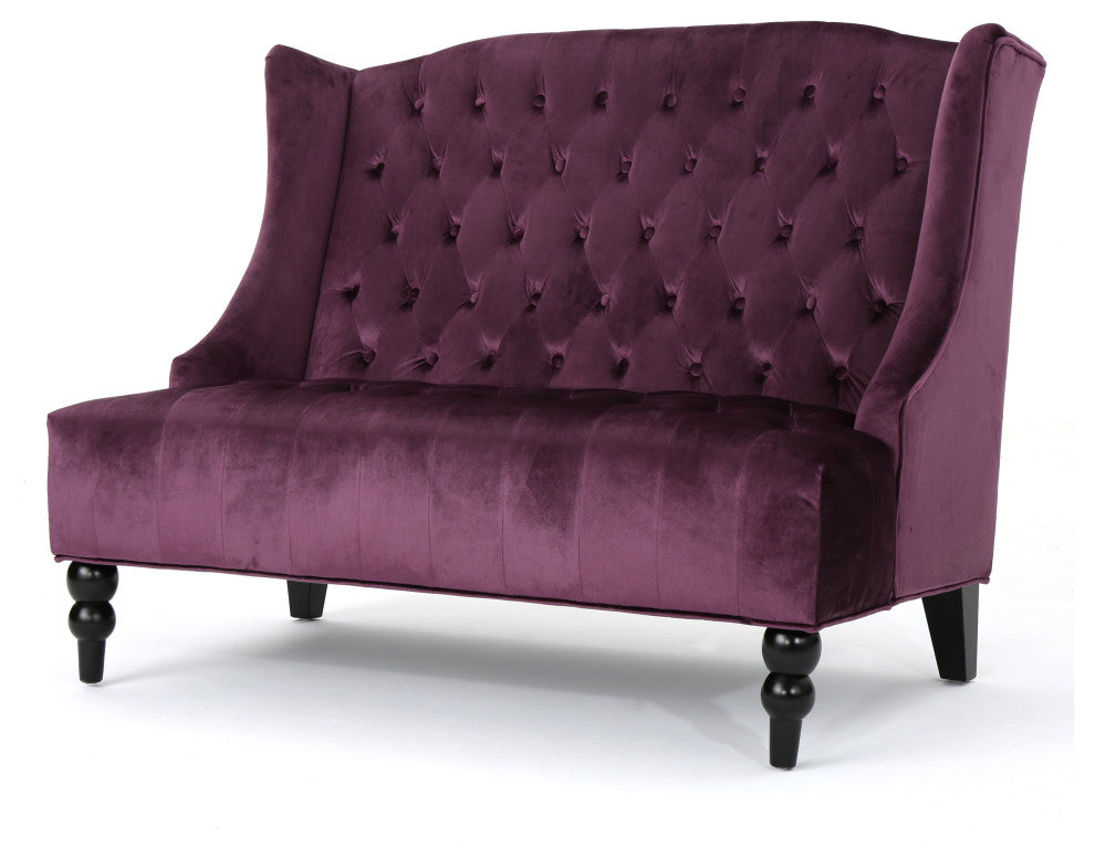 GDF Studio Leona Traditional High Back Tufted Winged Fabric Loveseat, Raisin