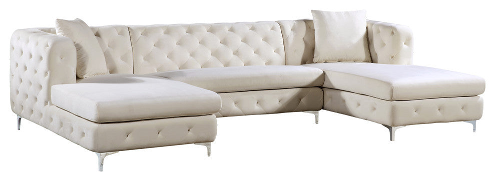 Gail Velvet 3-Piece Sectional, Cream