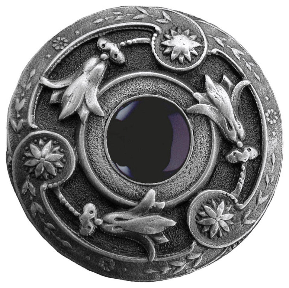 Lily Jeweled Knob, Antique Pewter, Onyx