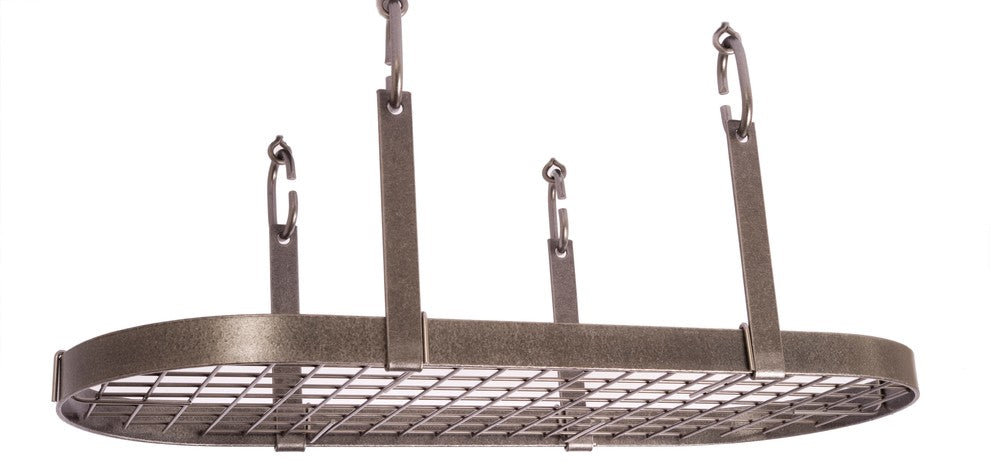 Handcrafted Four Point Oval Ceiling Pot Rack w 18 Hooks Hammered Steel